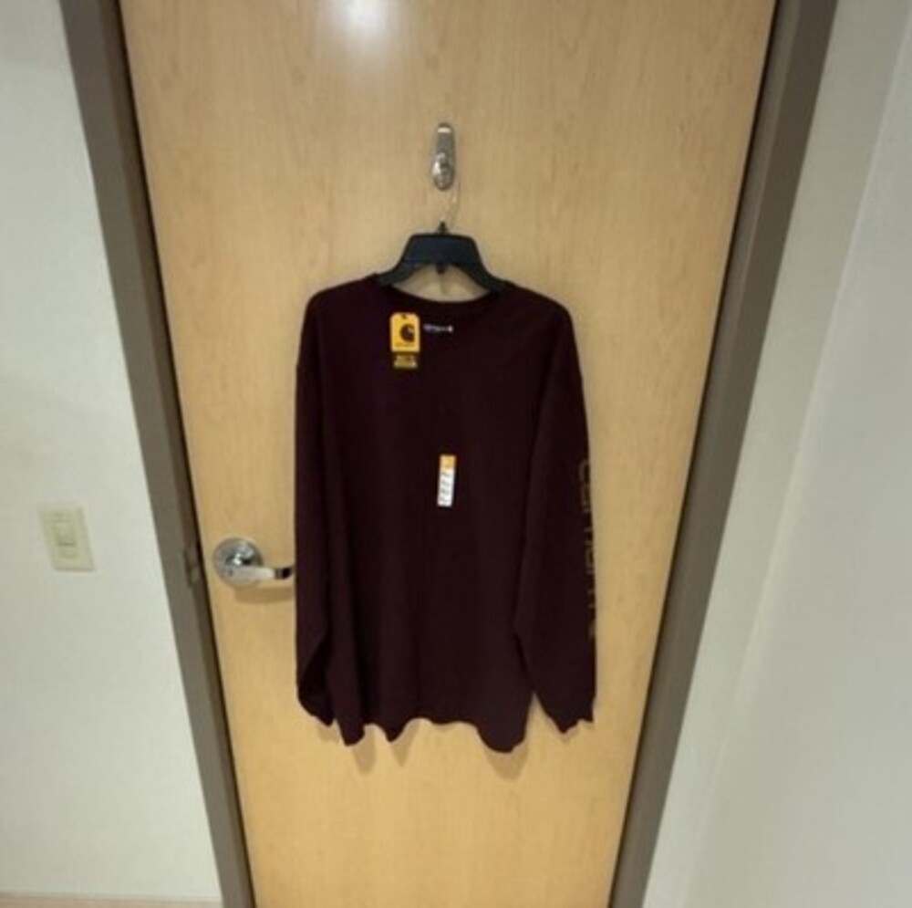 Carhartt Men's T-Shirt XL Loose Fit Heavyweight Long Sleeve Pocket Maroon new